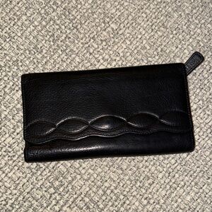 Black Leather Wallet with Wave Design
